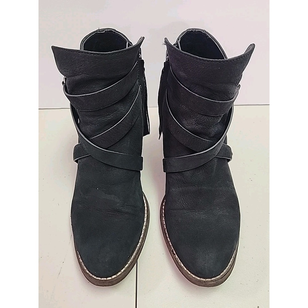 Sam Edelman Bootie Women 6.5M Black Ankle Boot Merton Leather Almond Toe Strappy